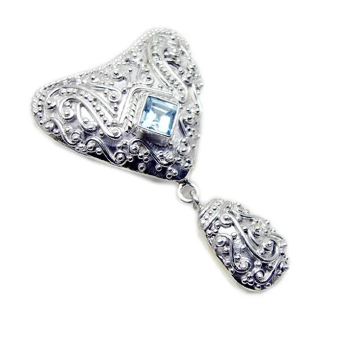 Blue Topaz Statement Turkish Sterling Silver Solitaire Nova Rope-Wire Blue Pendant Jewellery
