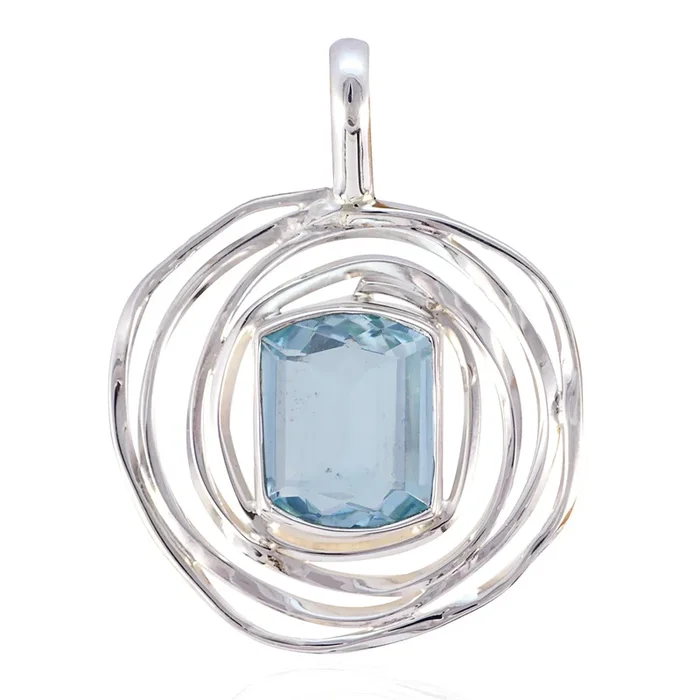 Blue Topaz Tiny American Sterling Silver Solitaire Patricia Rope-Wire Blue Pendant Jewellery