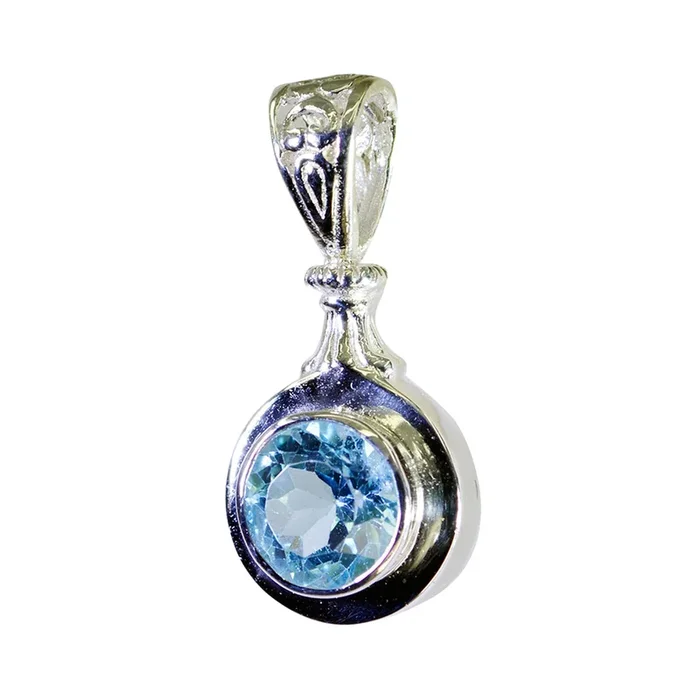 Blue Topaz Tiny German 92.5 Silver Solitaire Savannah wedding Blue Pendant Jewellery