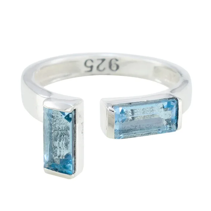 Blue Topaz Toi et Moi American 92.5 Silver Blue Gems Whisper-thin Sophisticated Ring Jewelry