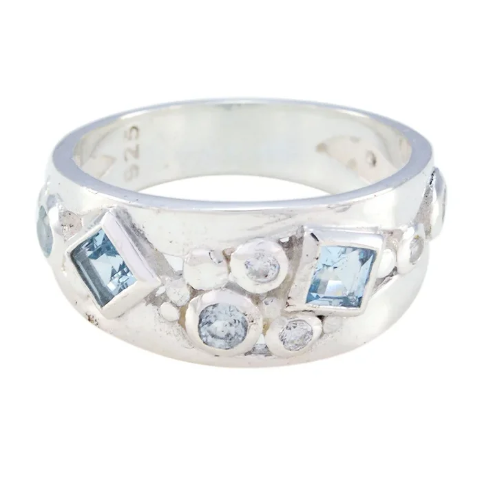 Blue Topaz Trilogy Indian 92.5 Silver Blue Gems Eye-catching Contemporary Ring Jewellery