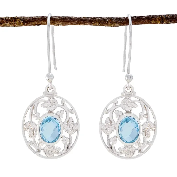 Blue topaz Turkish Isabella Solitaire Dangle Blue 92.5 Silver Earring