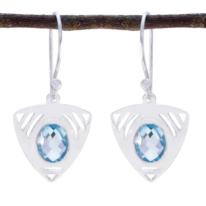 Blue Topaz Turkish Seo-yeon Solitaire Dangle Blue 925 Sterling Silver Earring