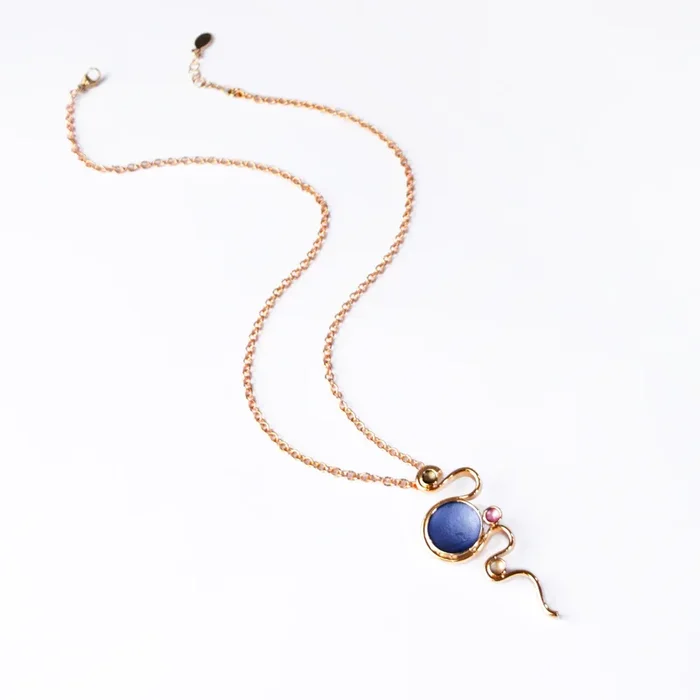 Boho Abstract Serpentine Necklace, Modern Art Pendant for Women, Swirling Geometric Necklace, Rose Gold Statement Jewelry, Mother’s Day Gift for Mom