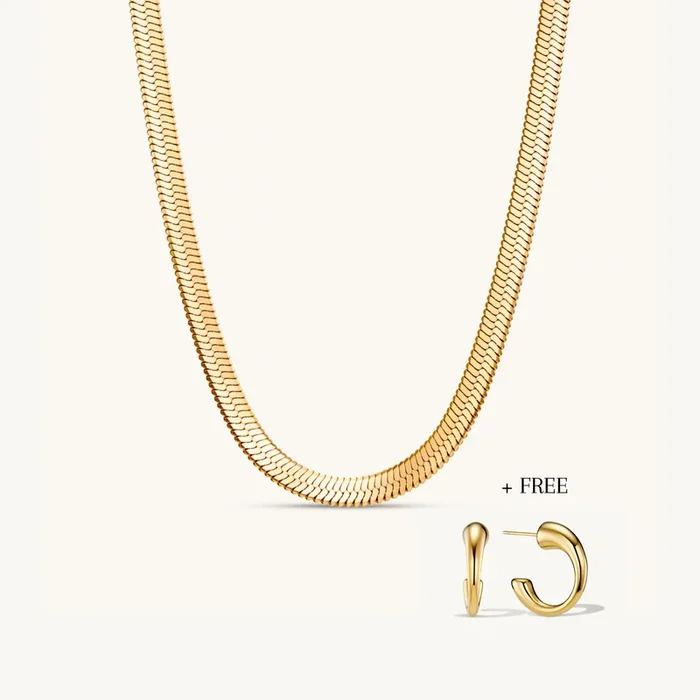 Bold Herringbone Necklace + FREE Céleste Hoop Earrings Gold