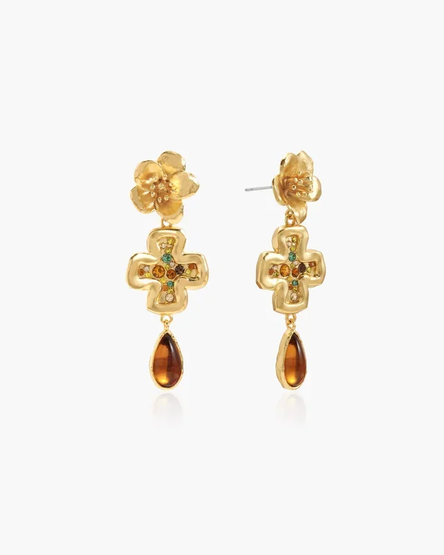 Boucles d’Oreilles Croix Fleur Ambre Dew