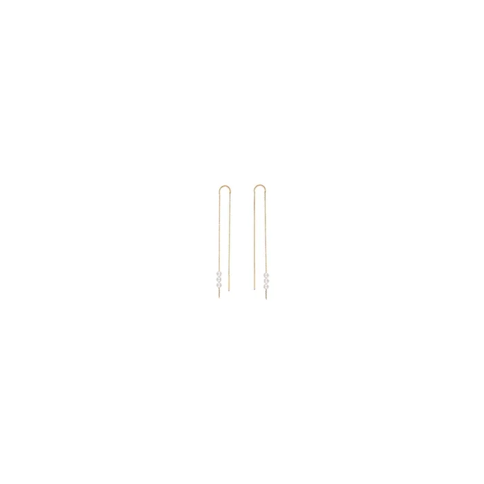 Boucles d’oreilles Long Rosary en or jaune et perles blanches – Lepage