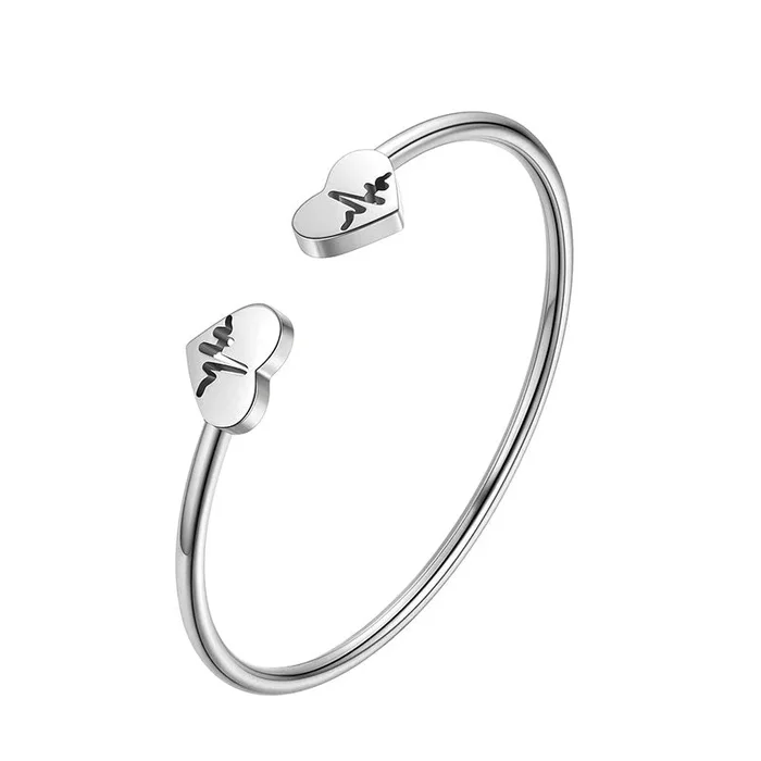 Bracelet à manchette ouverte en forme de cœur pour femmes, bijoux en acier inoxydable