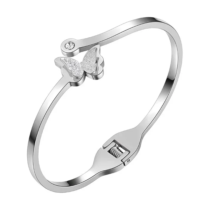 Bracelet à manchette ouverte papillon pour filles, bijoux pour femmes en acier inoxydable
