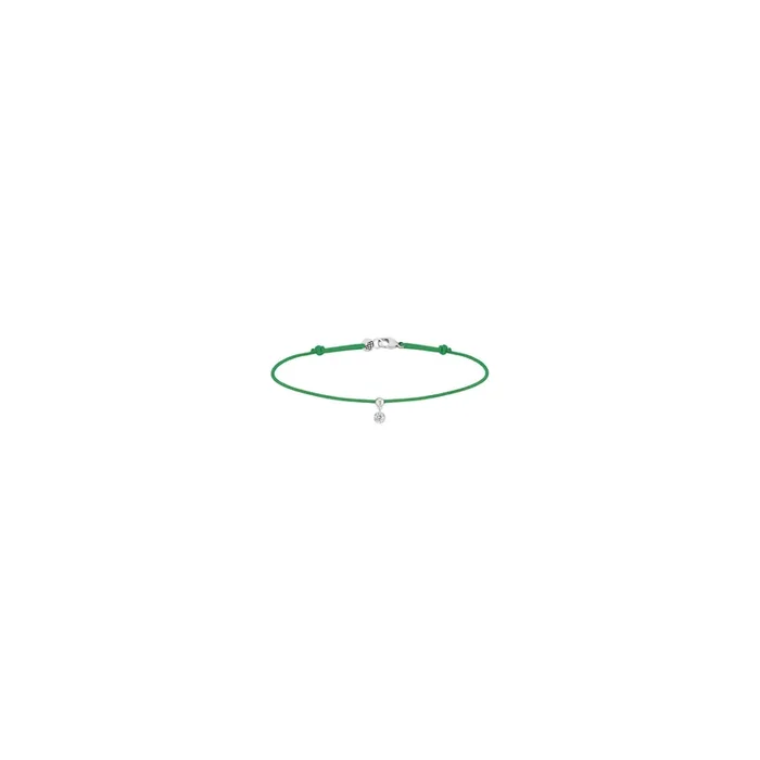 Bracelet cordon La Brune et La Blonde vert en or blanc et diamant 0,10 carat