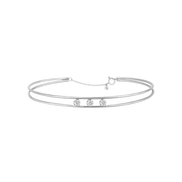 Bracelet Double Jonc en or blanc 3 diamants brillant 0,30 ct – Lepage