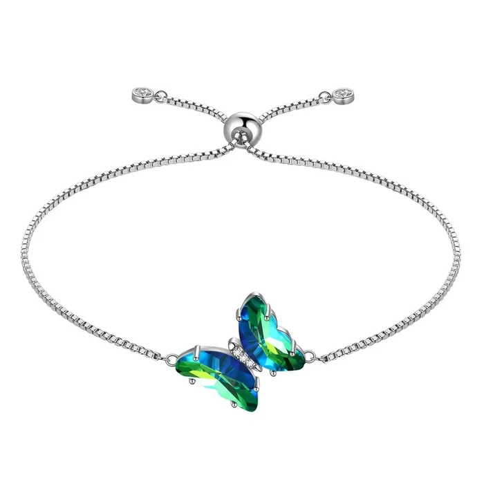 Bracelet papillon vert, pierre de naissance émeraude de mai, bijoux pour femmes et filles, cadeau d’anniversaire