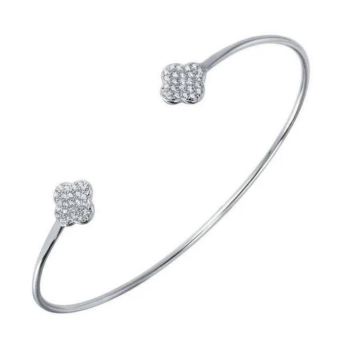 Brazalete con forma de trébol CZ chapado en rodio de plata 925 – BGB00238