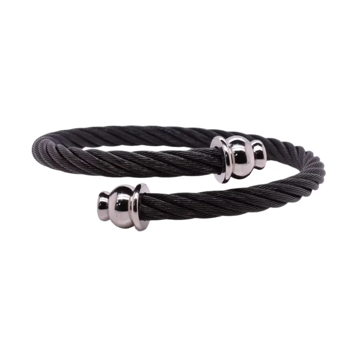 Brazalete de acero inoxidable con bola negra y extremo plano de 5 mm – SBB00012