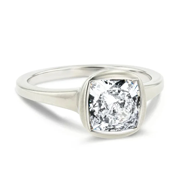 Brielle Cushion Lab Grown Diamond Satin Finish Bezel Set Artisan Solitaire Engagement Ring