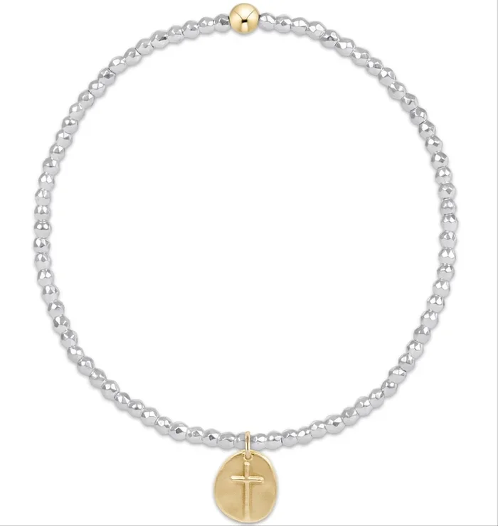 bright silver faceted hematite 2mm bead bracelet – inspire small gold charm