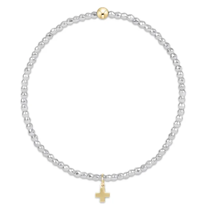 bright silver faceted hematite 2mm bead bracelet – signature cross gold charm
