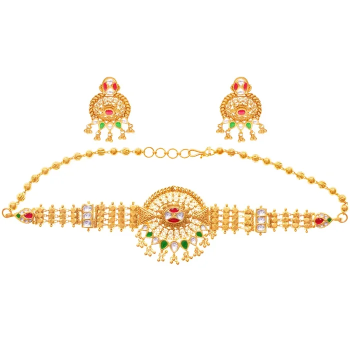 Brilliant Antique Choker Set With Kundan & Gemstones in 22K Gold