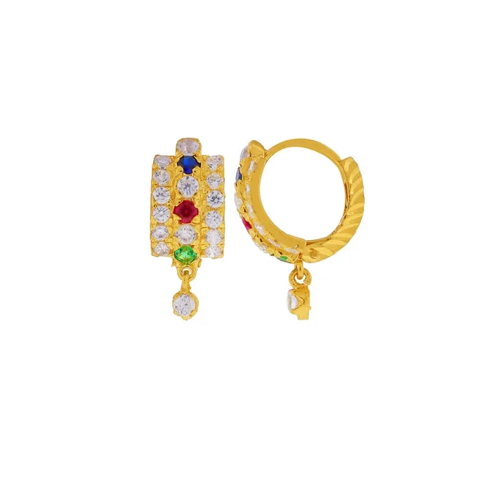 Brilliant Clipon Earrings with Gemstones in 22K Gold