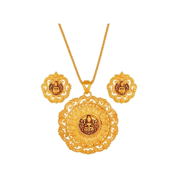 Brilliant Laxmi Coin Pendant Set in 22K Gold