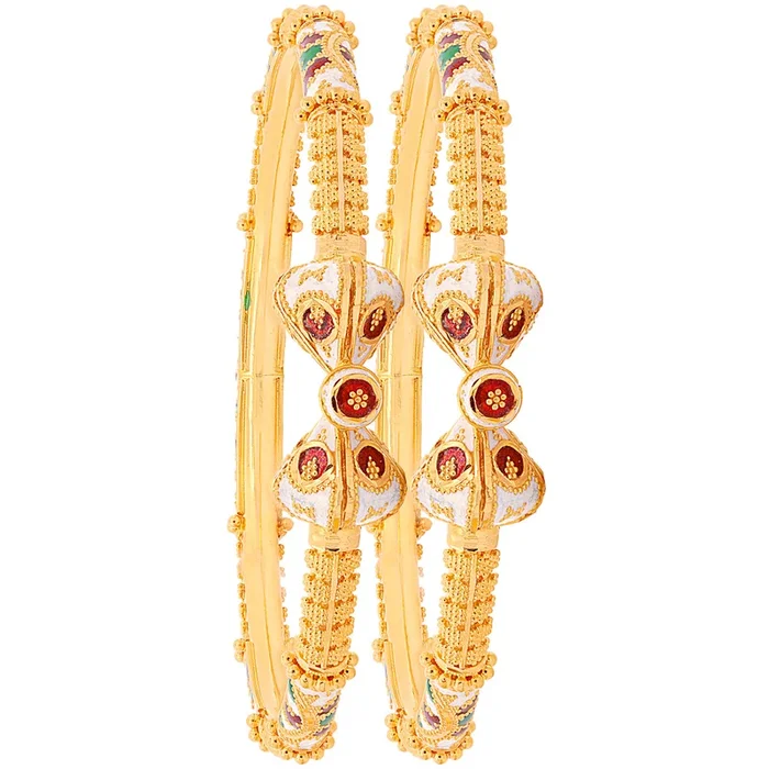 Brilliant Minakari Pipe Openable 2pcs Kara in 22K Gold