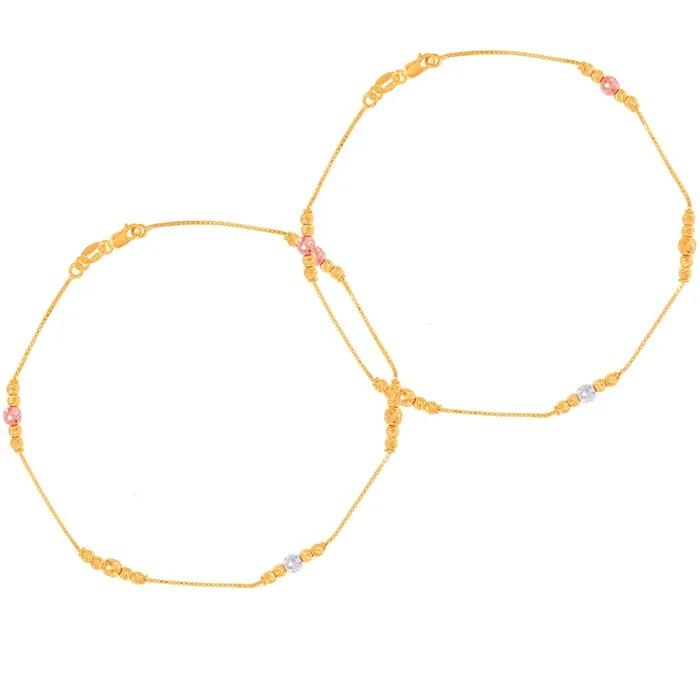 Brilliant Three tone 2pcs Payal in 22K Gold