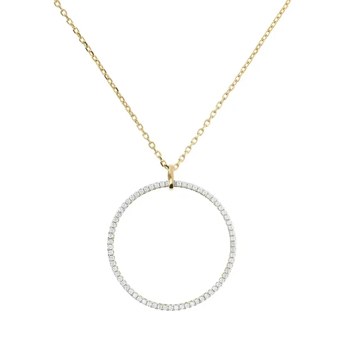 Bronzallure Gold Plated Sterling Silver CZ Large Circular Pendant On 91cm Chain