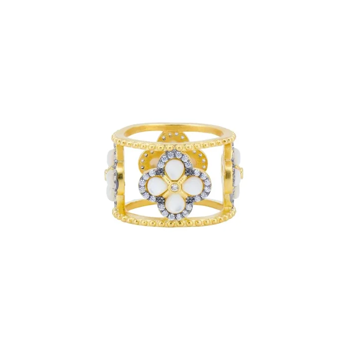 Brooklyn in Bloom Mother of Pearl Clover Pavé Ring
