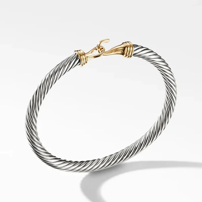 Buckle Classic Cable Bracelet in Sterling Silver with 14K Yellow Gold, 5mm