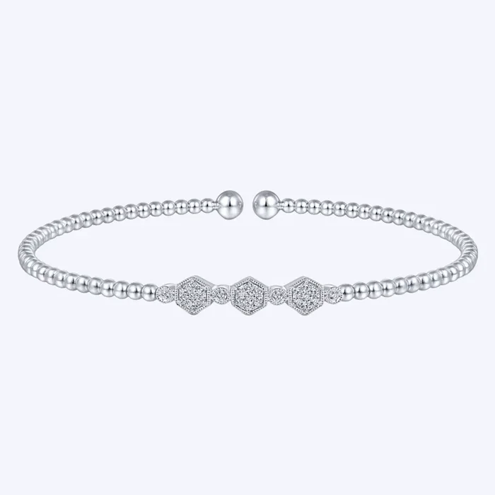 Bujukan Bead Cuff Bracelet with Cluster Diamond Hexagon Stations