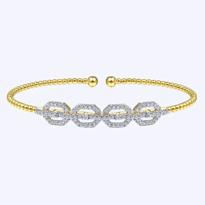 Bujukan Bead Cuff Bracelet with Diamond Pave Links