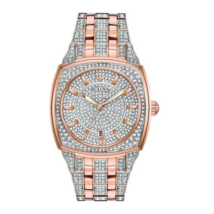 Bulova Crystal Collection Watch with 40MM Silvertone Sqaure Dial and Stainless Steel Bracelet. 98B324