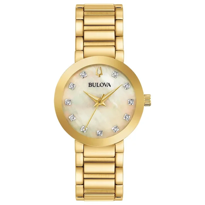 Bulova Futuro Watch with 30MM Champagne Round Dial and Stainless Steel Bracelet. 97P133