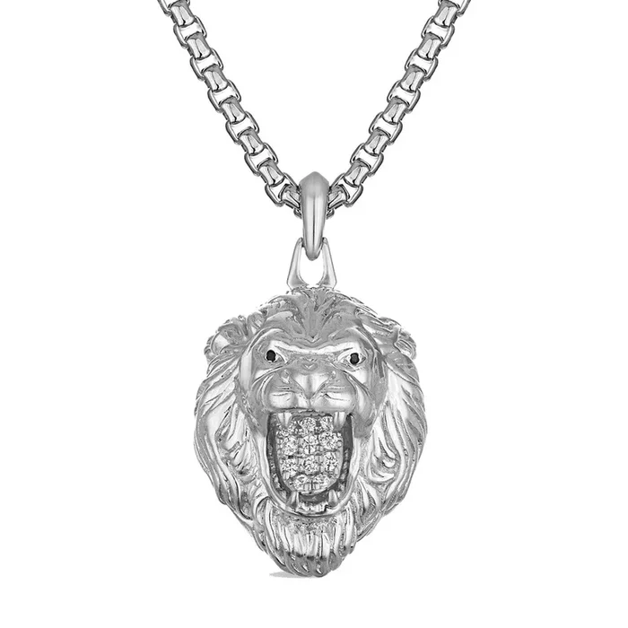 Bulova Marc Anthony Collection Sterling Silver and 1/10 CTW Natural Diamond Lion Pendant