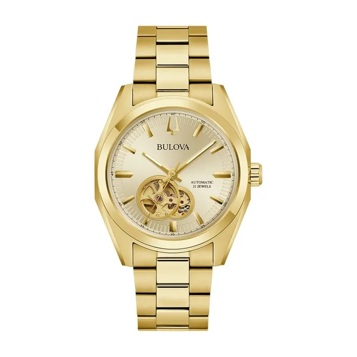 Bulova Surveyor 39M Champagne Round Dial and Sterling Steel Band. 97A182