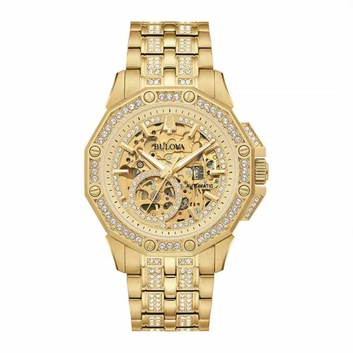 Bulova Watch with 41MM Open Face Skeleton Round Dial and Stainless Steel Bracelet. 98A292