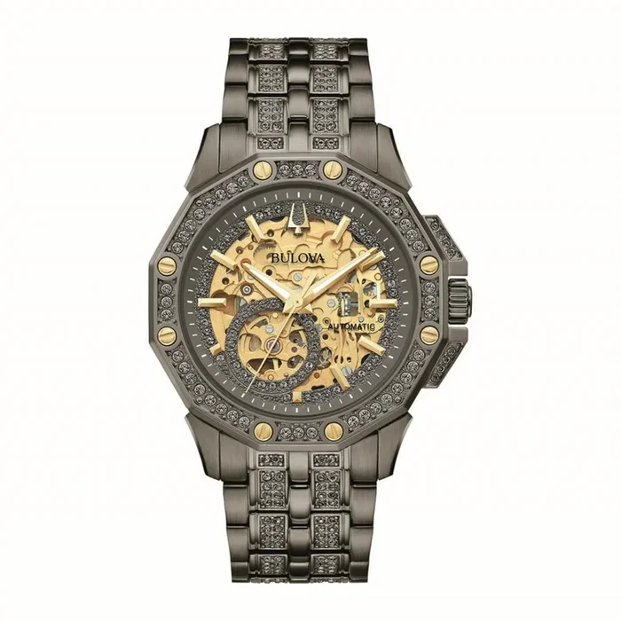Bulova Watch with 41MM Open Face Skeleton Round Dial and Stainless Steel Bracelet. 98A293