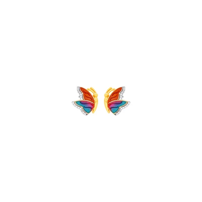 Buttefly Minakari Earrings With CZ in 22K Gold