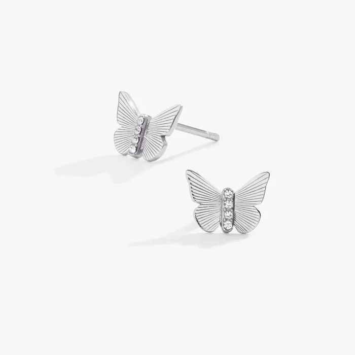 Butterfly and Crystal Textured Stud Earrings