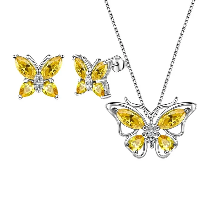 Butterfly Jewelry Set Birthstone November Citrine Women Girls Birthday Gift