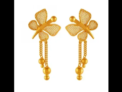 Butterfly Shaped 22k Gold Drop Earrings With Jali Work