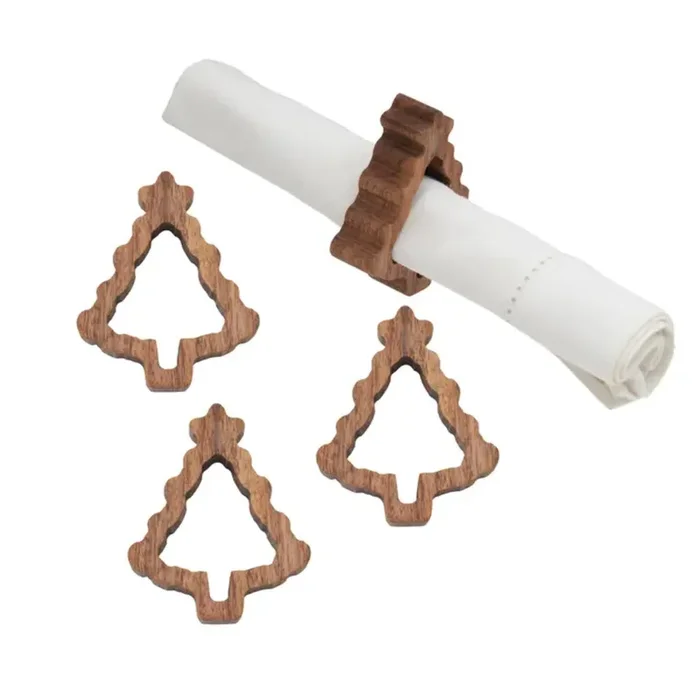 C&F Christmas Tree Wood Napkin Ring – Set of 4