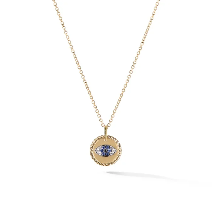 Cable Collectibles® Evil Eye Necklace in 18K Yellow Gold with Pavé Blue Sapphires and Diamonds, 11mm