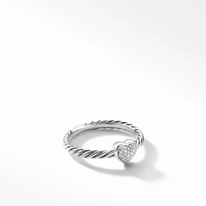 Cable Collectibles® Heart Stack Ring in Sterling Silver with Pavé Diamonds, 6.2mm