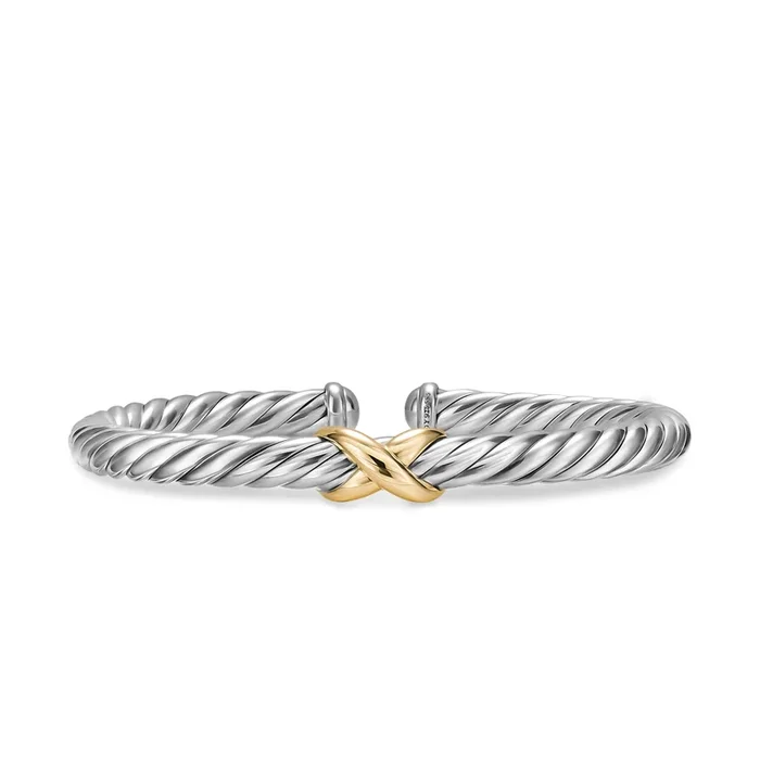 Cable Flex® X Bracelet in Sterling Silver with 14K Yellow Gold, 6mm