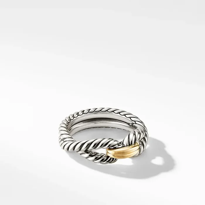 Cable Loop Band Ring in Sterling Silver with 18K Yellow Gold, 7mm