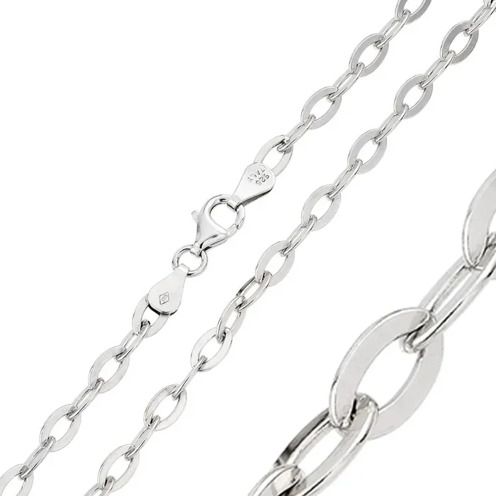 Cadena 100 de eslabones planos ovalados chapados en rodio de plata 925, 4,7 mm – CH422 RH
