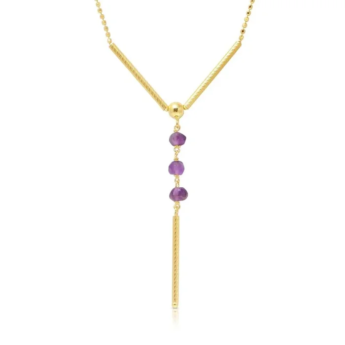 Cadena de cuentas DC de plata de ley 925 bañada en oro con cuentas moradas colgantes – DIN00074GP-AM