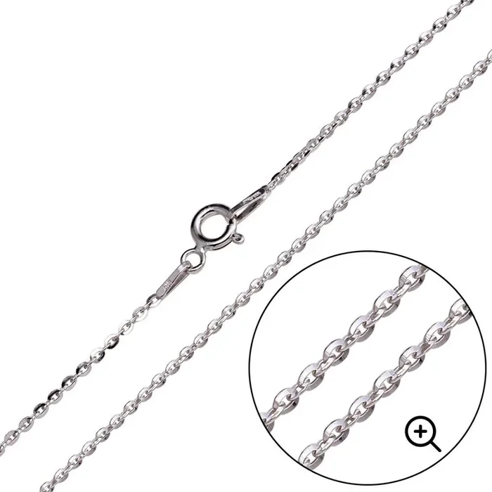Cadena de eslabones ovalados planos de plata de ley 925 rodiada de 1,4 mm – CH454 RH