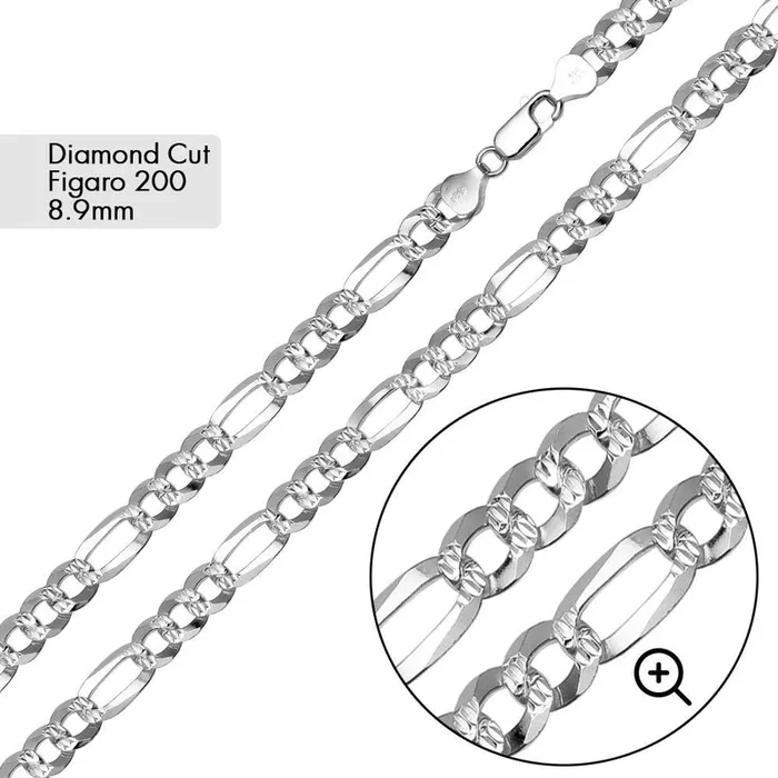 Cadena o pulsera Figaro 200 con talla de diamante de 8,9 mm – CH639